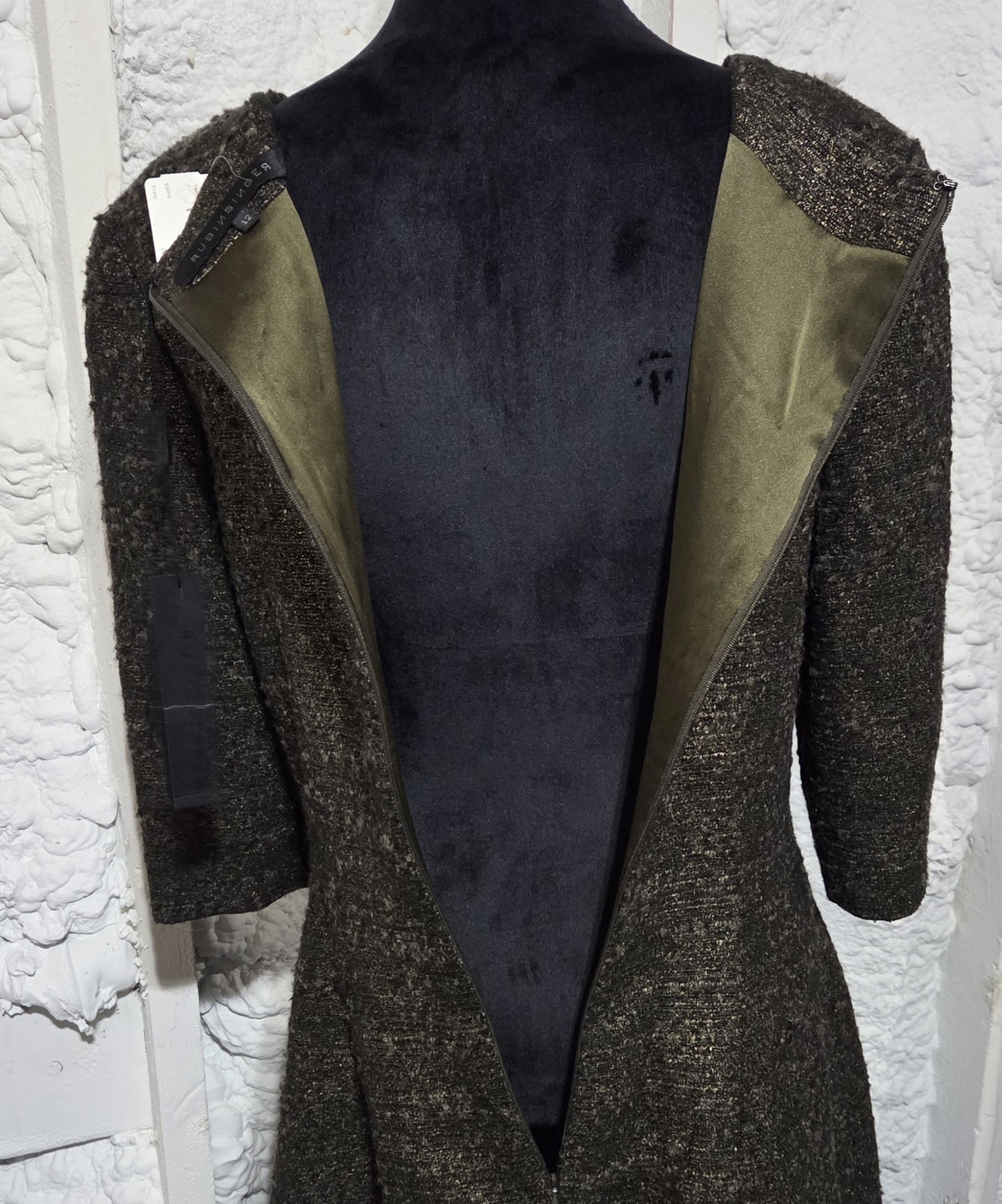 Rubin Singer Designer Metallic Olive Bronze Wool Blend Dress SZ 12 Neiman Marcus