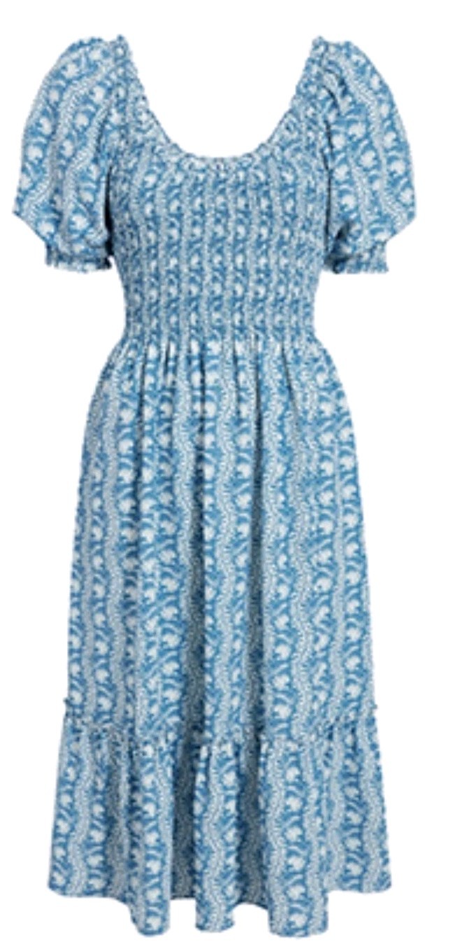 NWOT Hill House Home The Louisa Nap Dress Blue Trailing Vine Crepe Sz Small