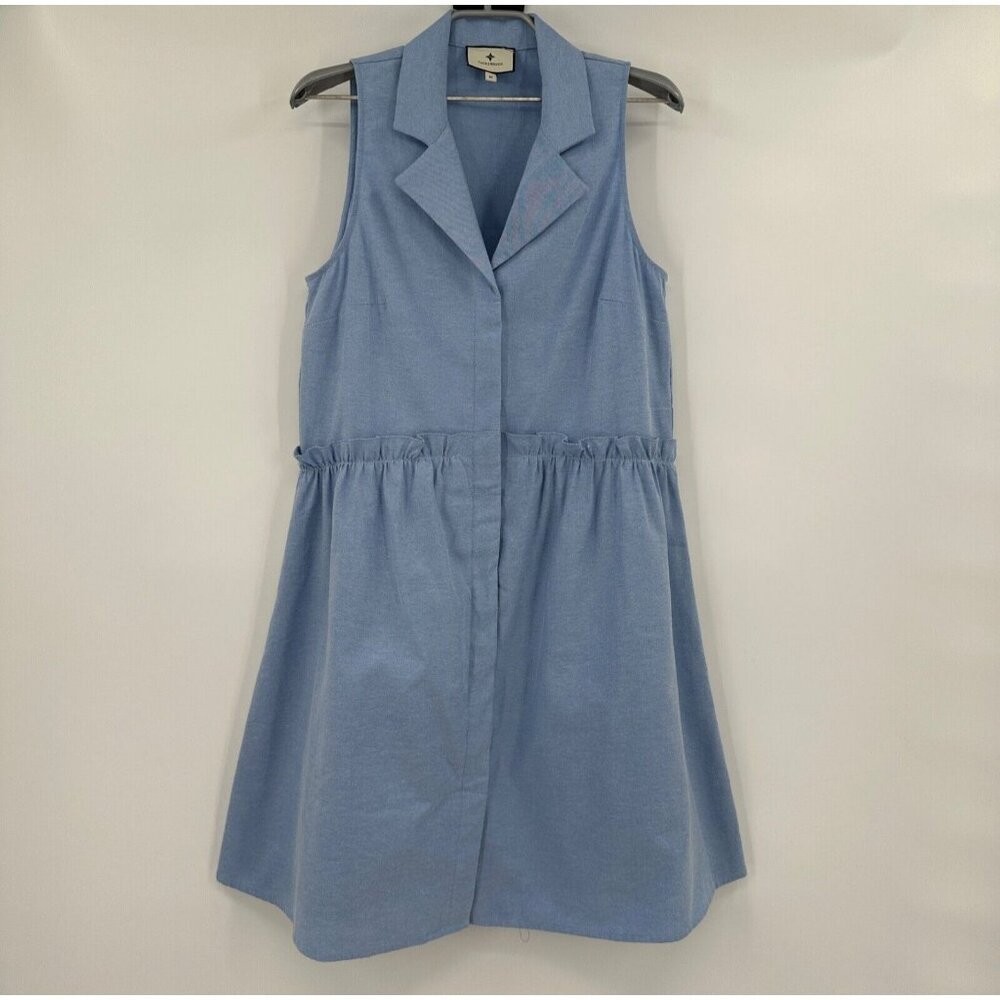 Tuckernuck Oxford Blue Sleeveless Royal Shirt Dress size M Ruffles Pockets NWOT