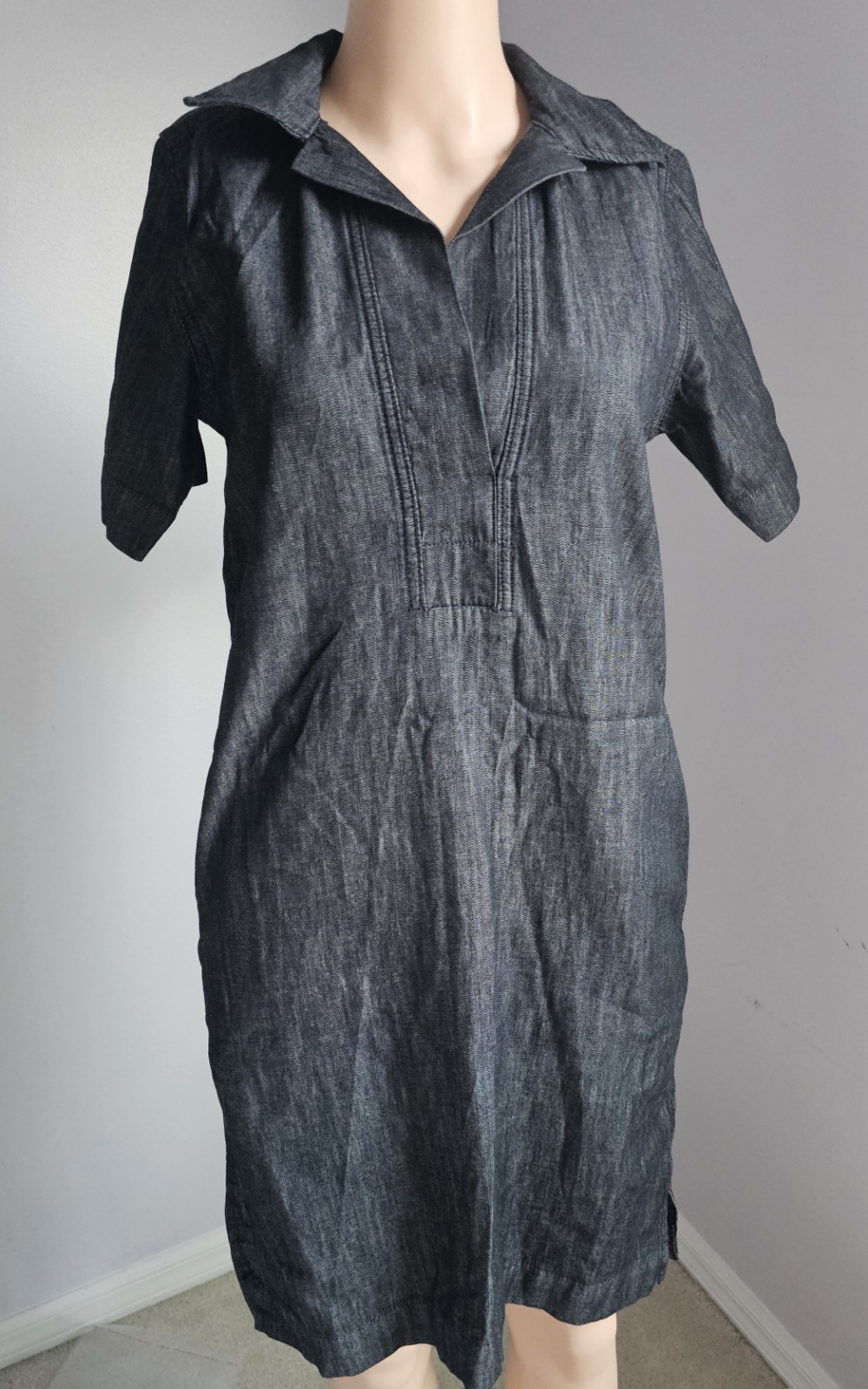 Lauren Ralph Lauren Linen Blend Shift Shirt Dress XS Blue Chambray Short Sleeve