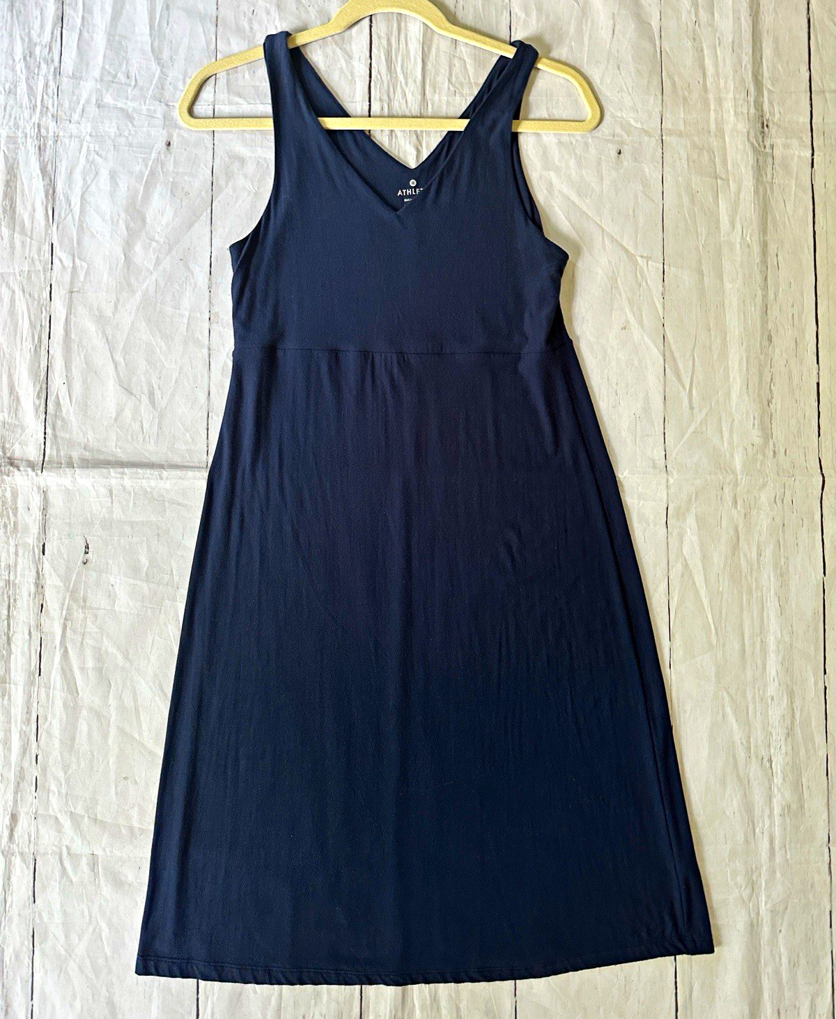 Athleta Black V-Neck Sleeveless Strappy A-Line Midi Knit Stretch Dress M