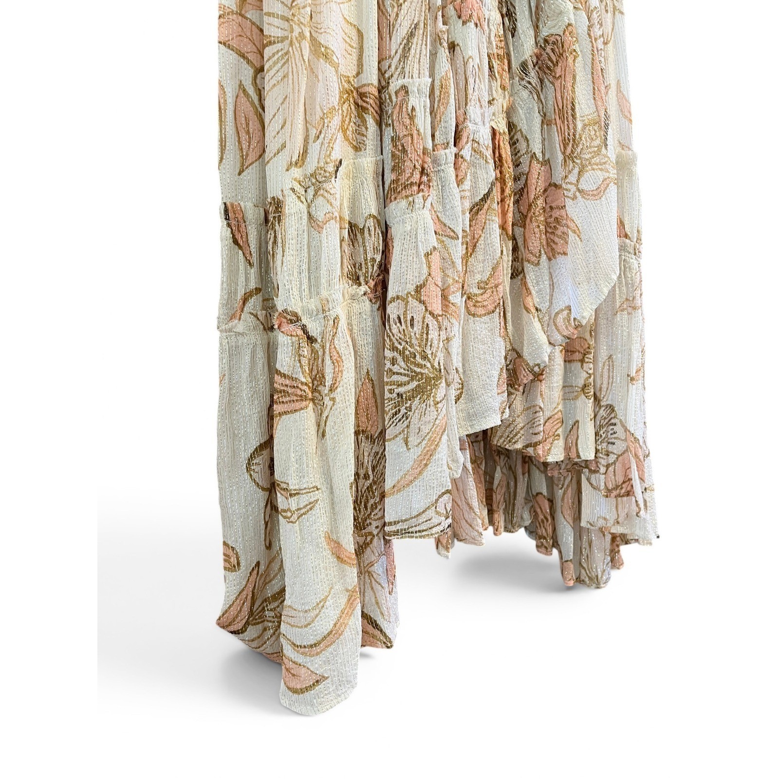 Free People Bare It All Metallic Lurex Floral Maxi Dress L Open Back OB1154918