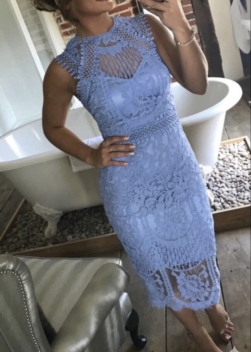 Lipsy VIP Embroidered Midi Dress 16 Cornflower Blue Party Lace Occasion Wedding
