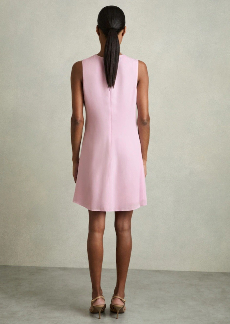 Reiss Elina Draped Tuck Mini Dress, Pale Pink – Size 10