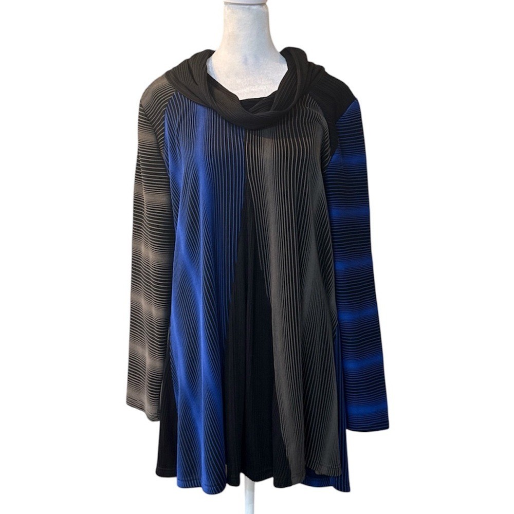 Radzoli Woman’s Dress with Cowl Neck Long Sleeve Size XL Navy and Black NWT
