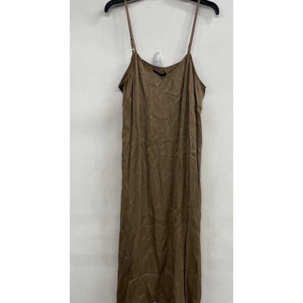 Able Brown Viscose V-Neck Midi Slip Dress Adjustable Spaghetti Straps Womens XL