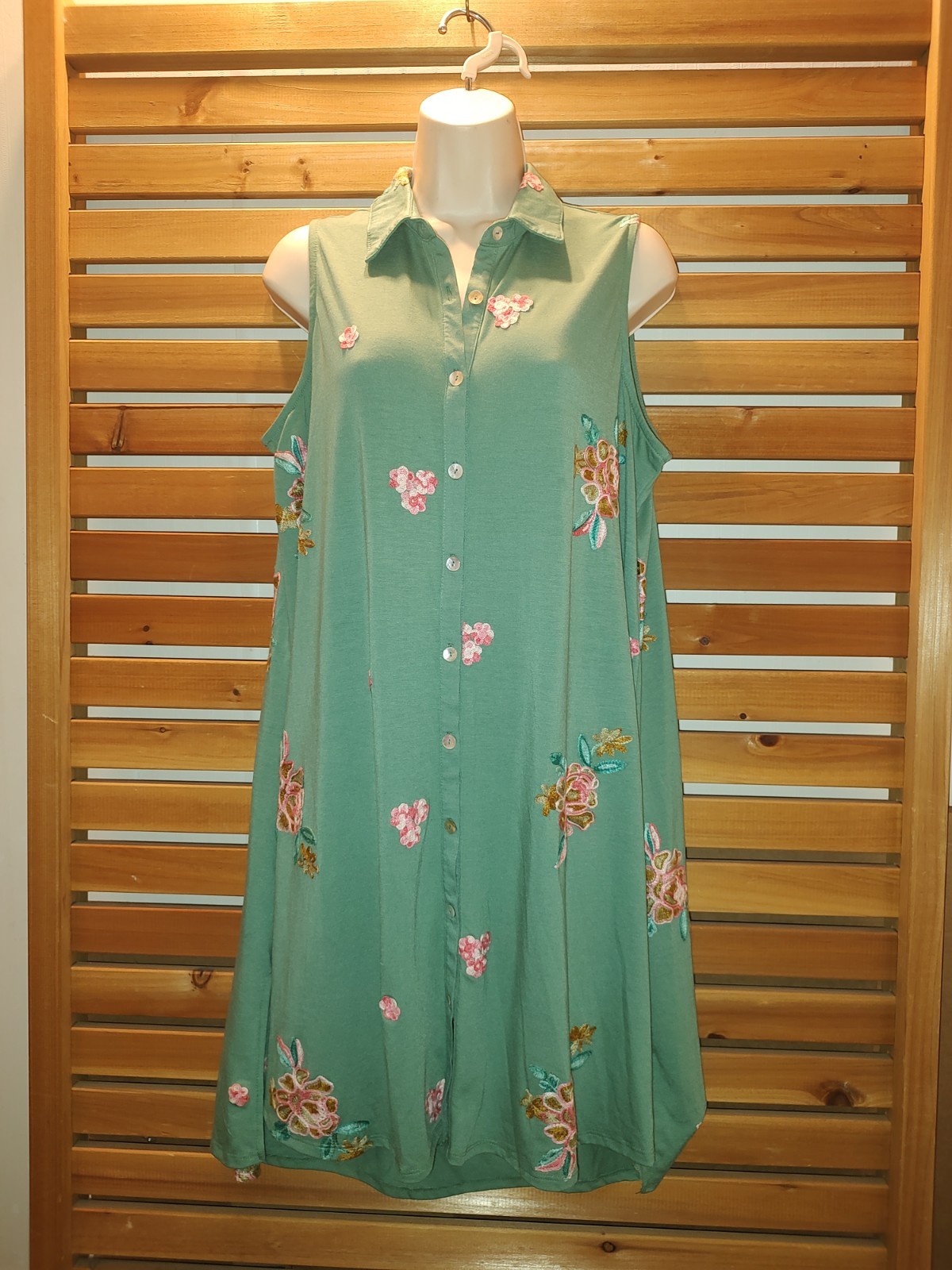Green Flare Swing Fig & Flower Medium DRESS Stretch Prairie Roses Casual Beauty