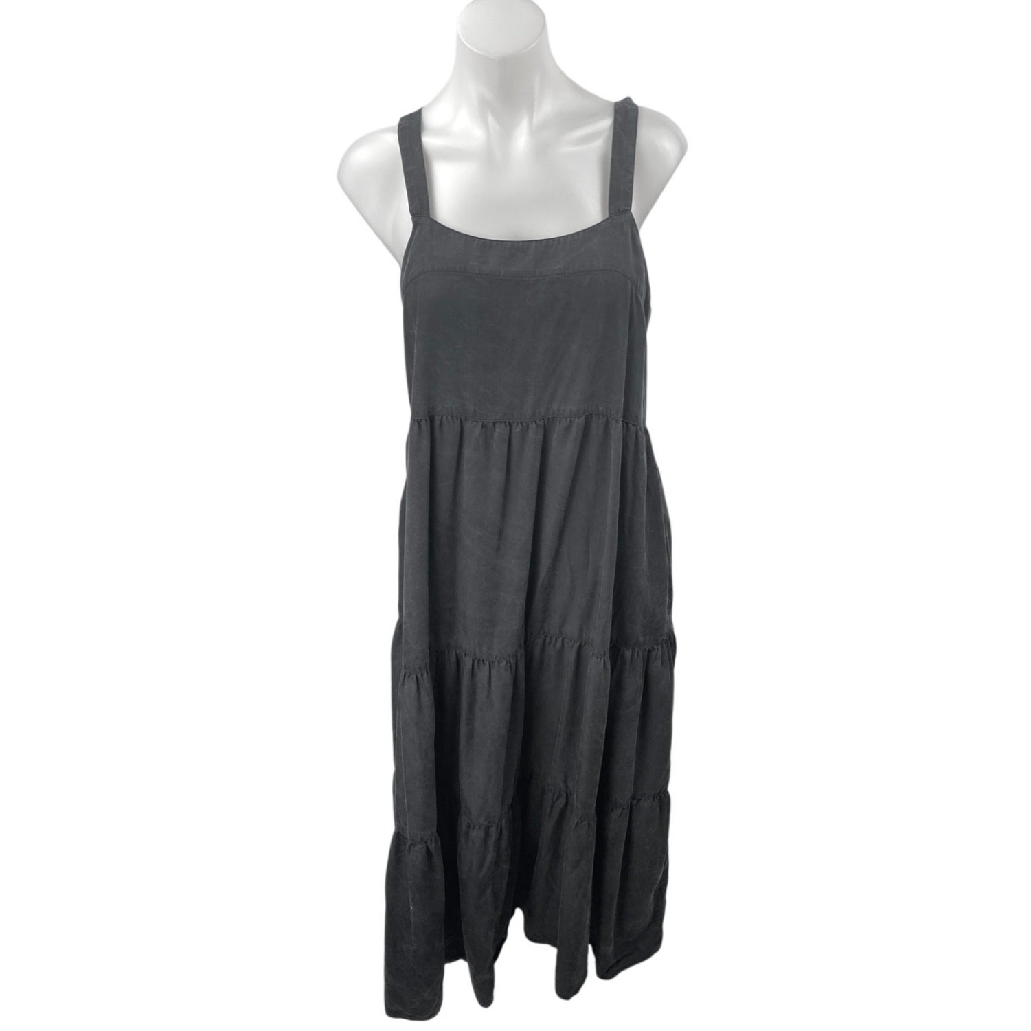 The Drop Women’s Black Sleeveless Square Neck Tiered Midi A-Line Tank Dress Sz M