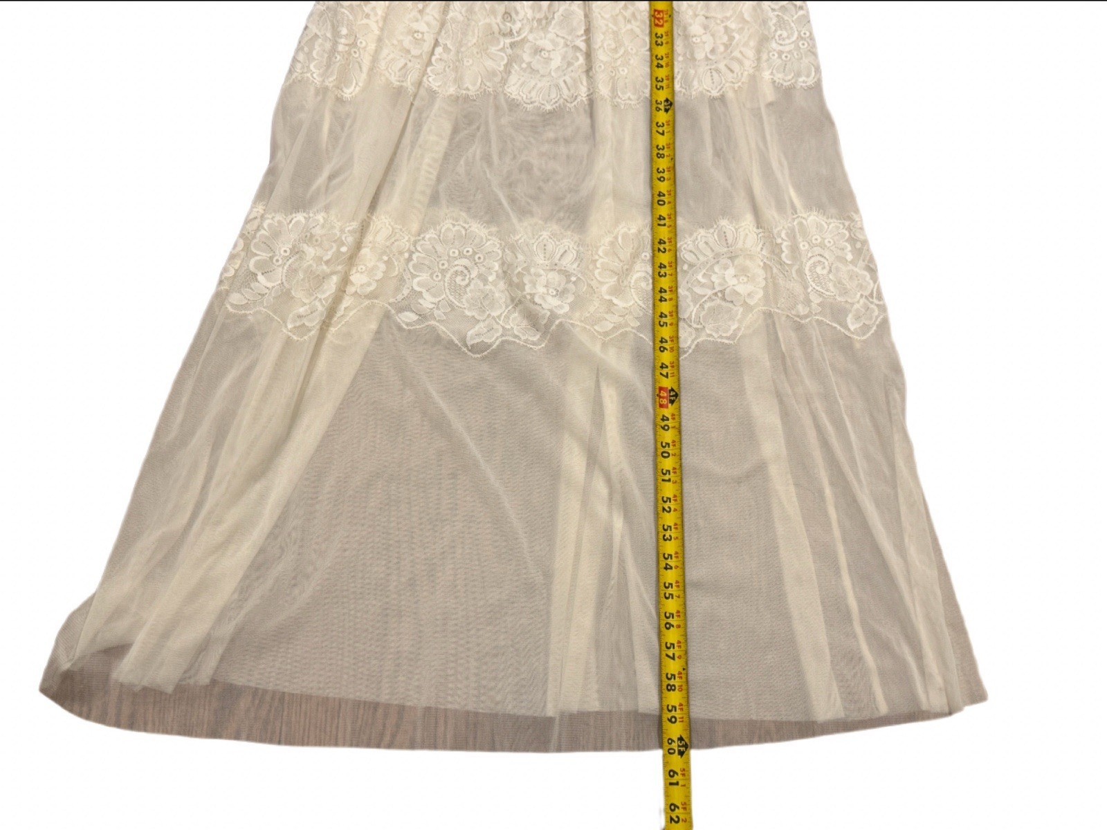 HAH Royal HAHness Eggshell Sheer Lace Maxi Dress XS/S Balloon Sleeve Pockets