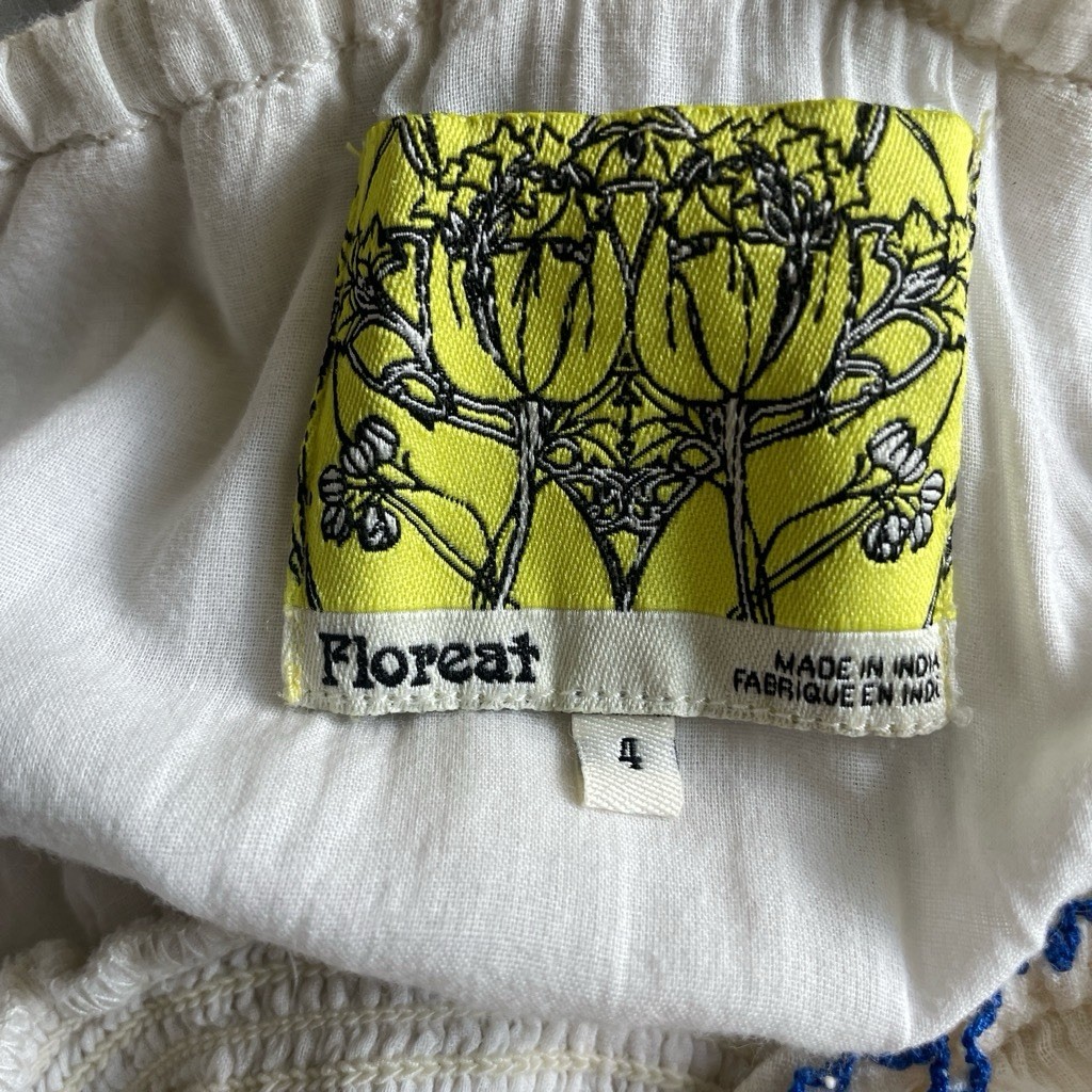 Floreat for Anthropologie Cotton Floral Embroidered Smocked Ruffle Midi Boho 4