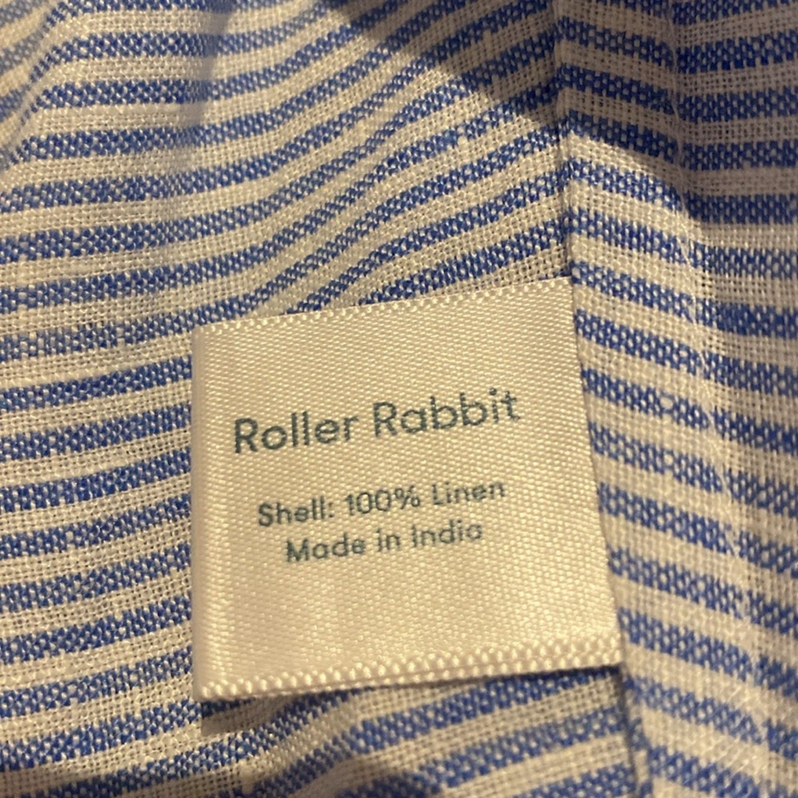 ROLLER RABBIT Blue White Jeni Stripe Asymmetrical Fringe Berenice Dress LARGE