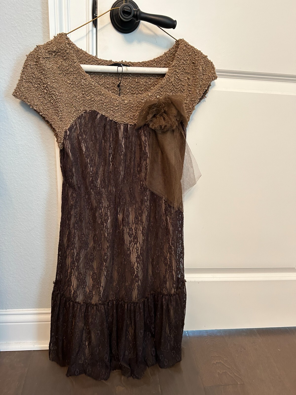 RYU Women’s Size S Small Boho Brown Lace overlay Lined Dress