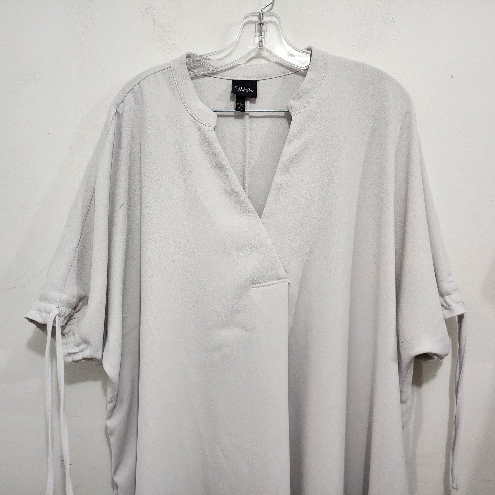 ULLA POPKEN Tie Sleeve Kimono A-line Dress Light Gray Puff Sleeve Pockets 20/22