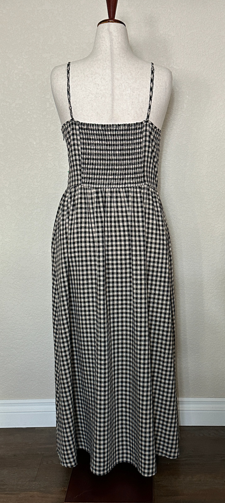 GAP Black Ivory Gingham Linen Blend Drop Waist Dress XL Pockets NWT