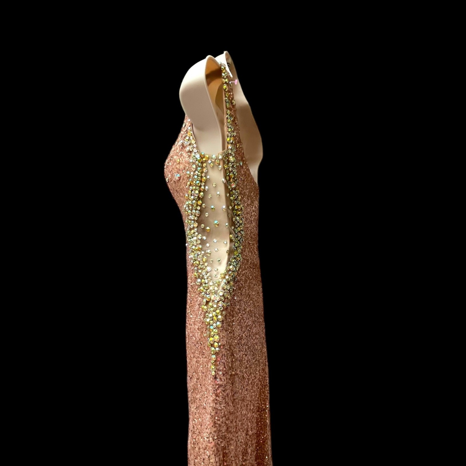 Dancing Queen Gold Sequin w Crystals One Shoulder Goddess Long Formal Dress XS