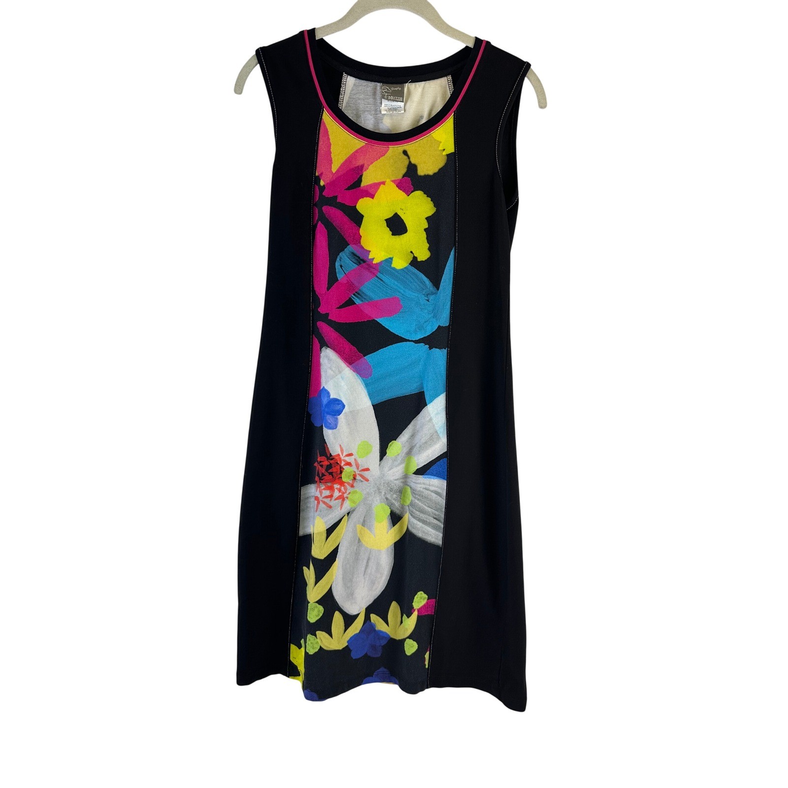 Simply Art Dolcezza Dress Floral Graphic Sleeveless Sheath Black Stretch Small