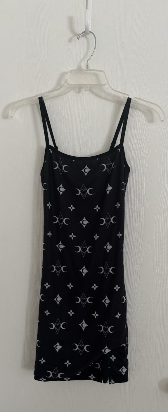 Dolls Kill x Horoscopez Black Mesh Mini Slip Dress Celestial Moon Sz Small