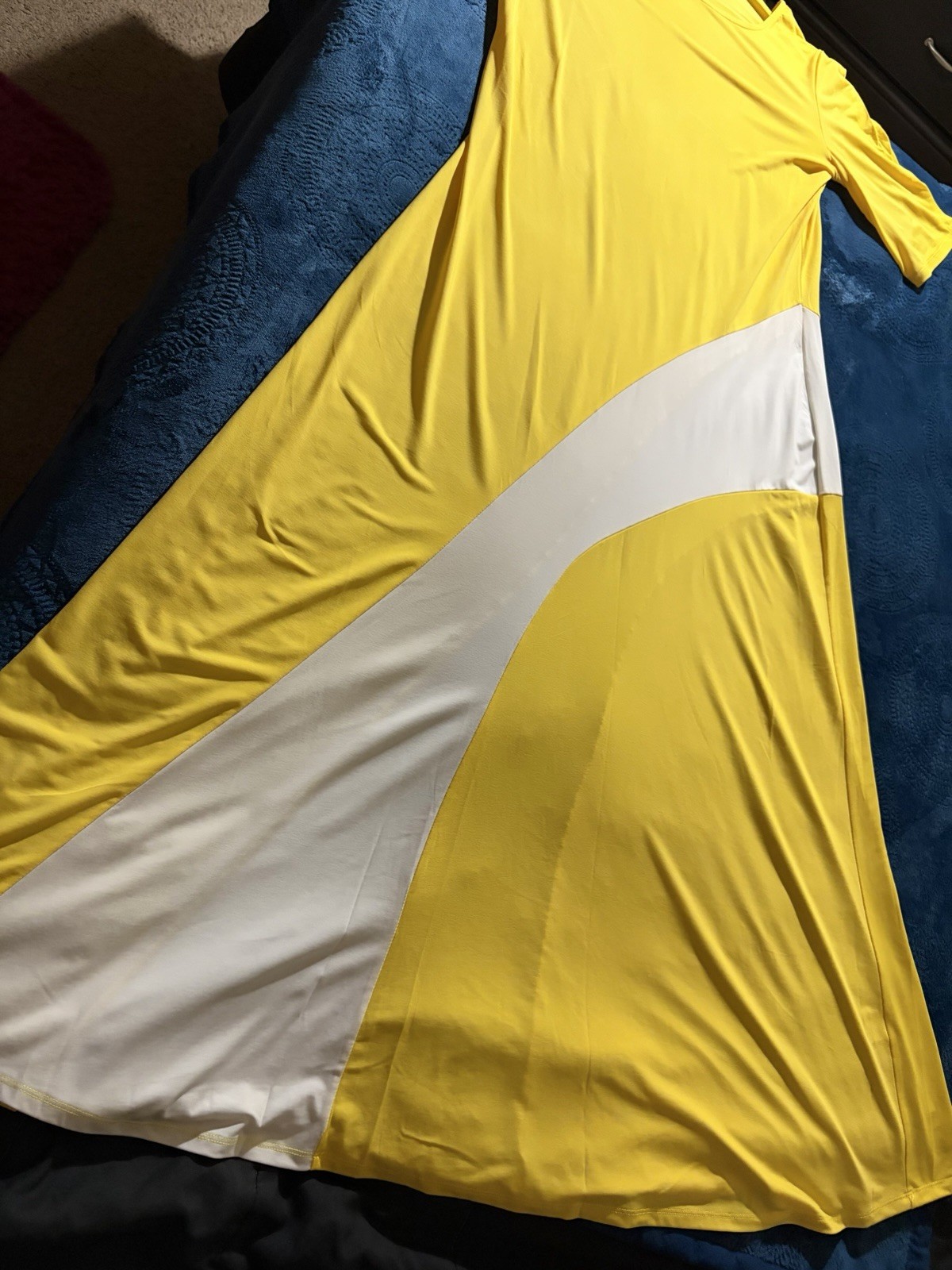 metrostyle Size Large Bright Yellow Maxi Dress with White Curved Panel