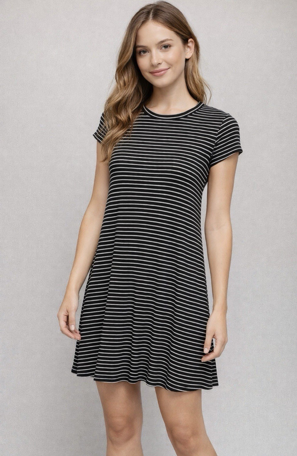 New Look Womens 8 Black White Striped T-Shirt Dress Short Sleeve Casual Stretch