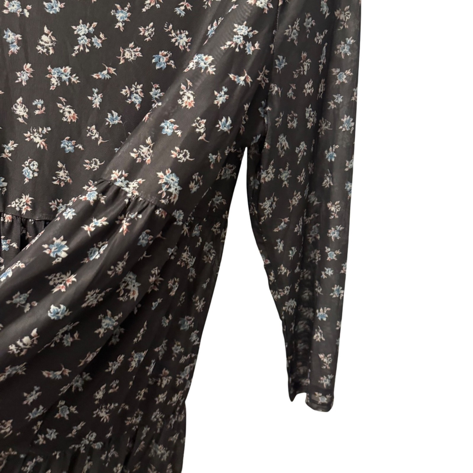 Love Fire Womens Floral Tiered Long Sleeve Dress Sz 2X Black/White Polyester Ble