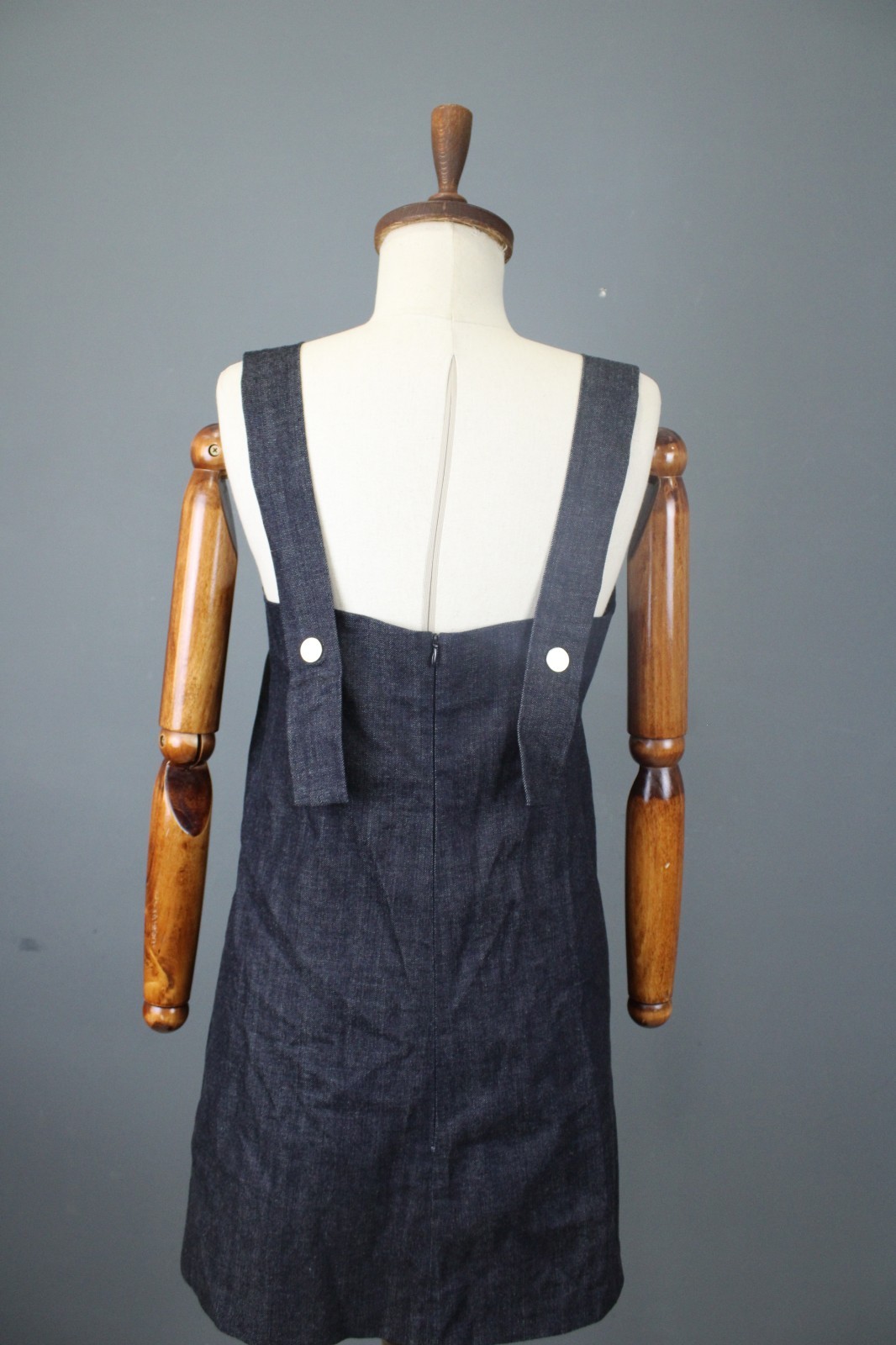 Victoria Beckham Trapeaze Blue Solid Cotton Square Neck Pinifore Dress Size 4