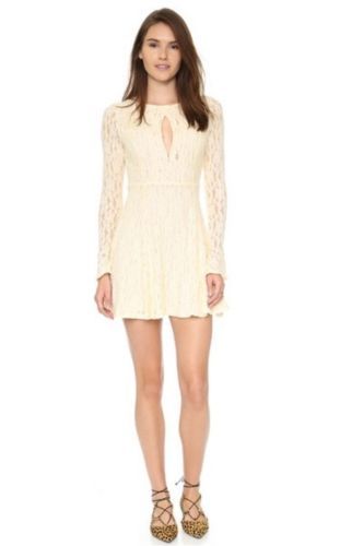 New $128 Free People Shearling Corded Lace Fit/Flare Dress Keyhole Front sz M