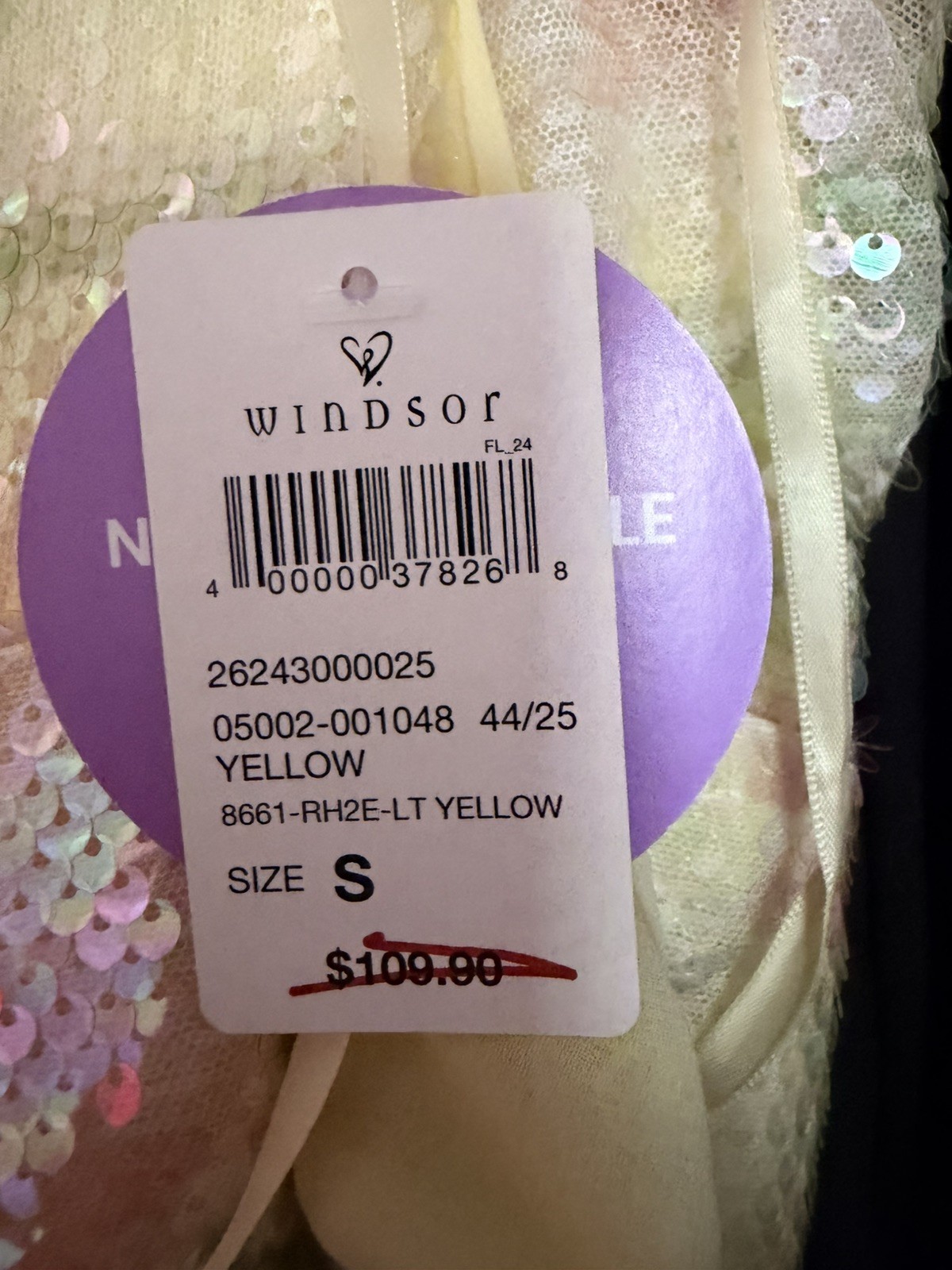 Windsor Brinley Bow Back Floral Sequin Column Gown S Yellow Formal Dress -NEW-