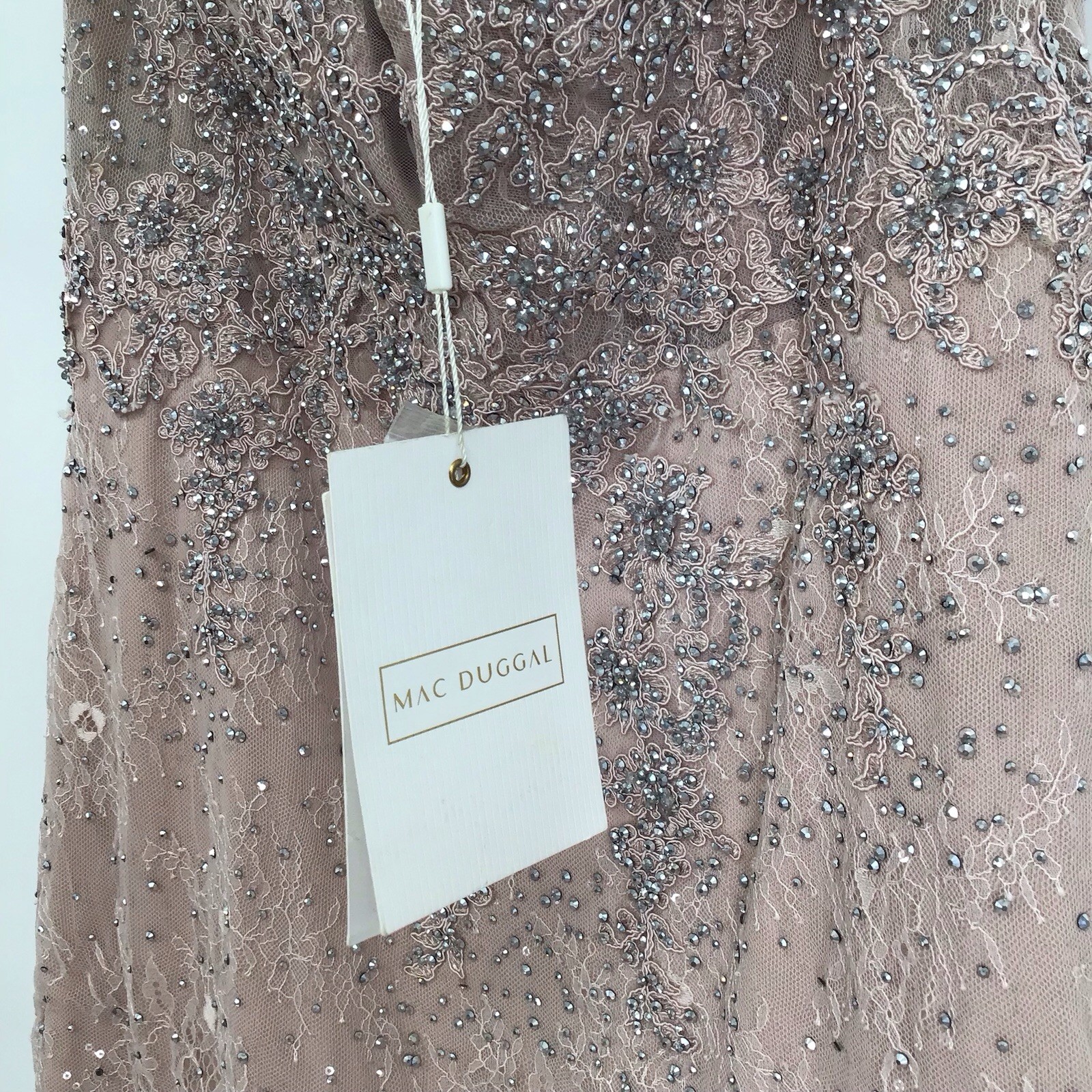 MAC DUGGAL NWT Feathered Lace Crystal Detailed Formal Wedding Gown Lilac Size 12