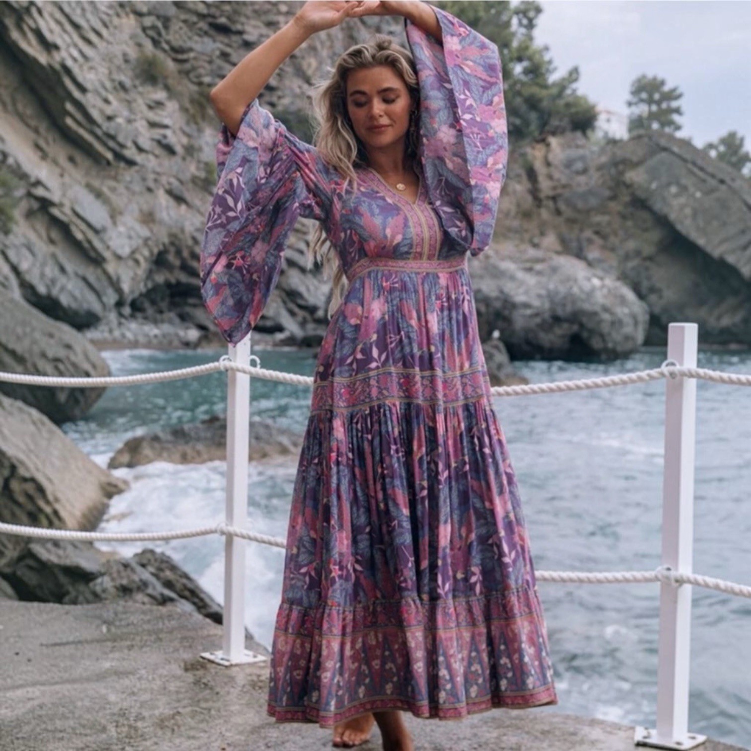 SPELL & the Gypsy Collective Bianca Gown in Wisteria Floral Maxi Dress XS