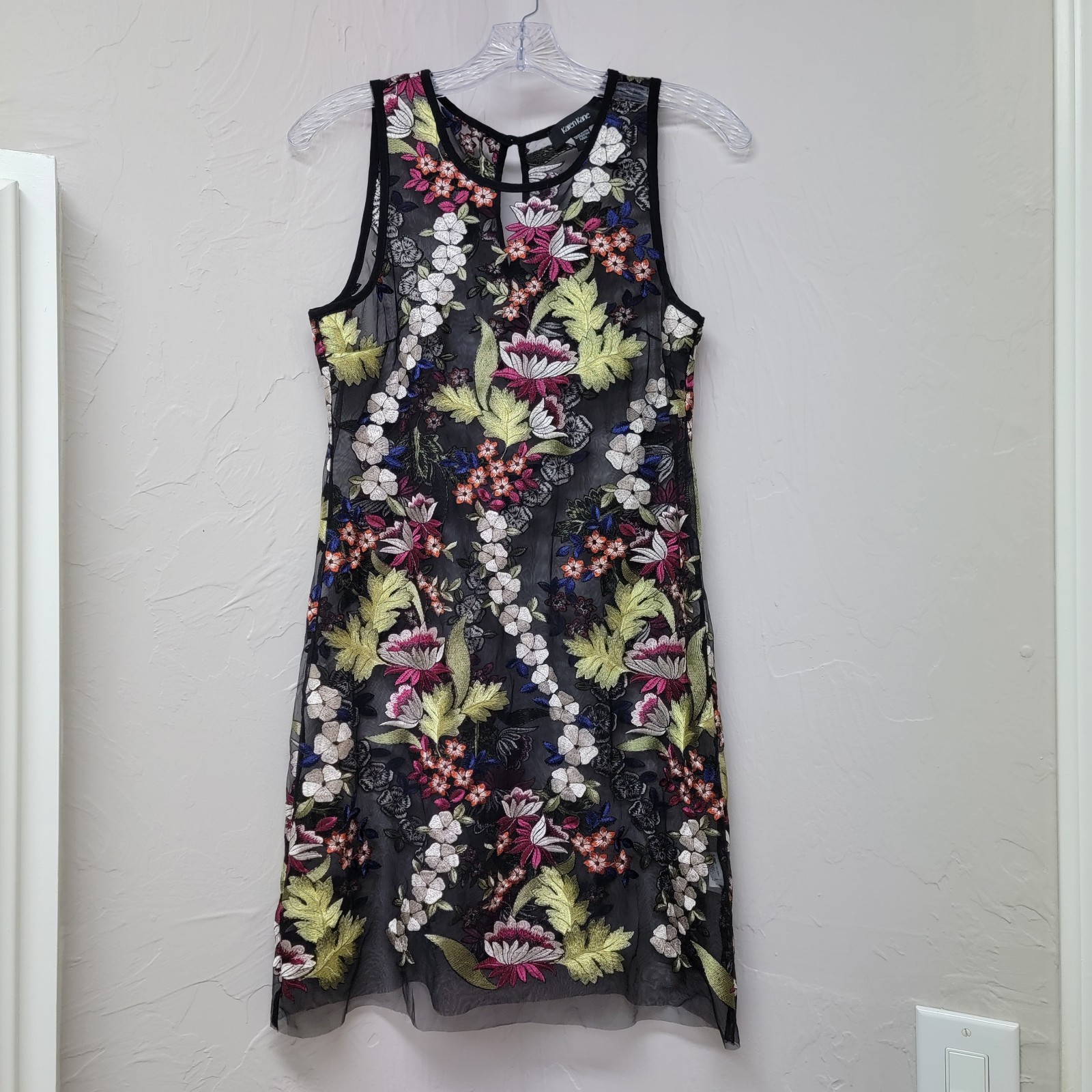 Womens Dark Fairy Floral Embroidered Applique Mesh Shift Dress Overlay Goth 2