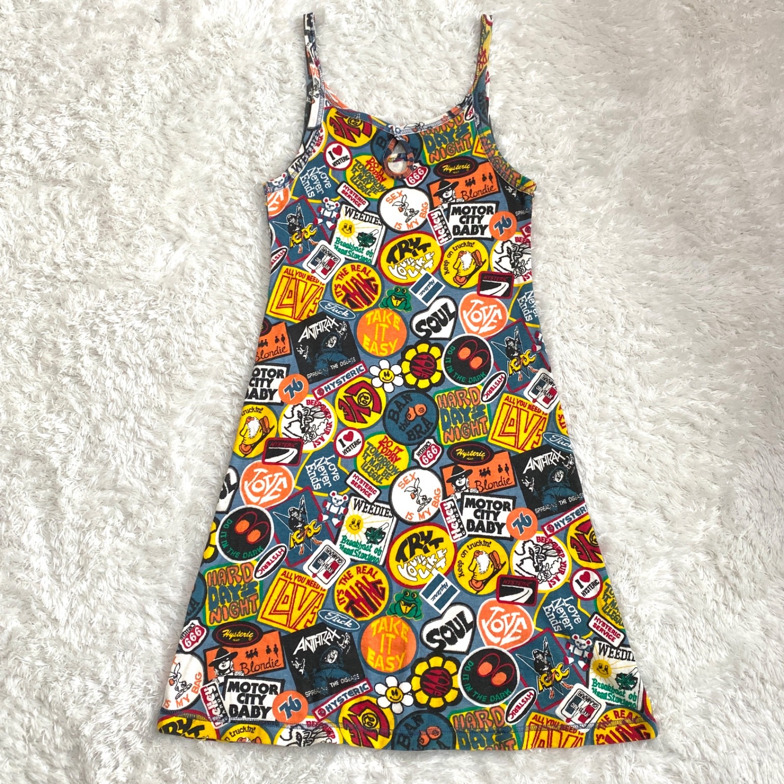 Hysteric Glamour Y2K Sticker Patch All-Over Print Cotton Camisole Slip Dress