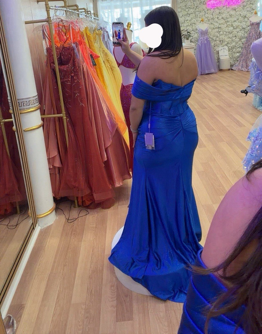 Other Blue Off-the-Shoulder Formal Bridesmaid Long Gown Floor Length Slit