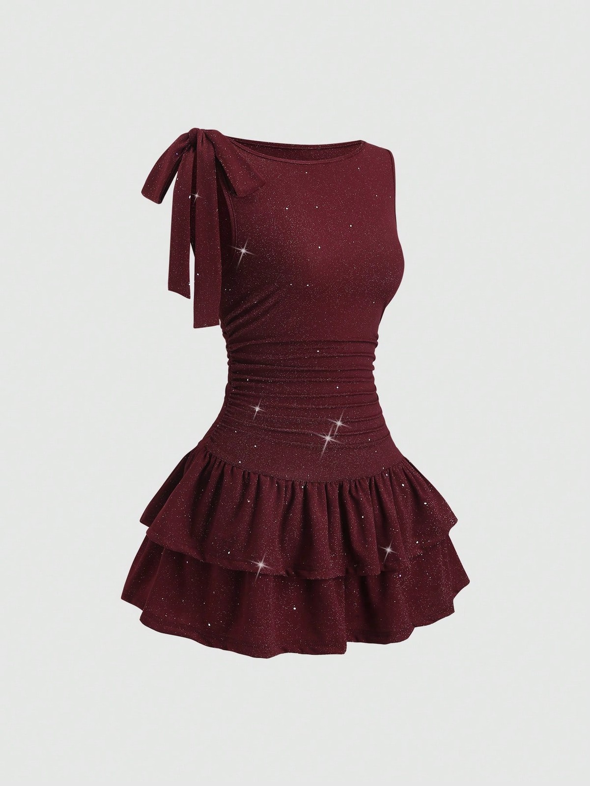 Women Elegant Ribbon Bow Boat Neck Mini Dress