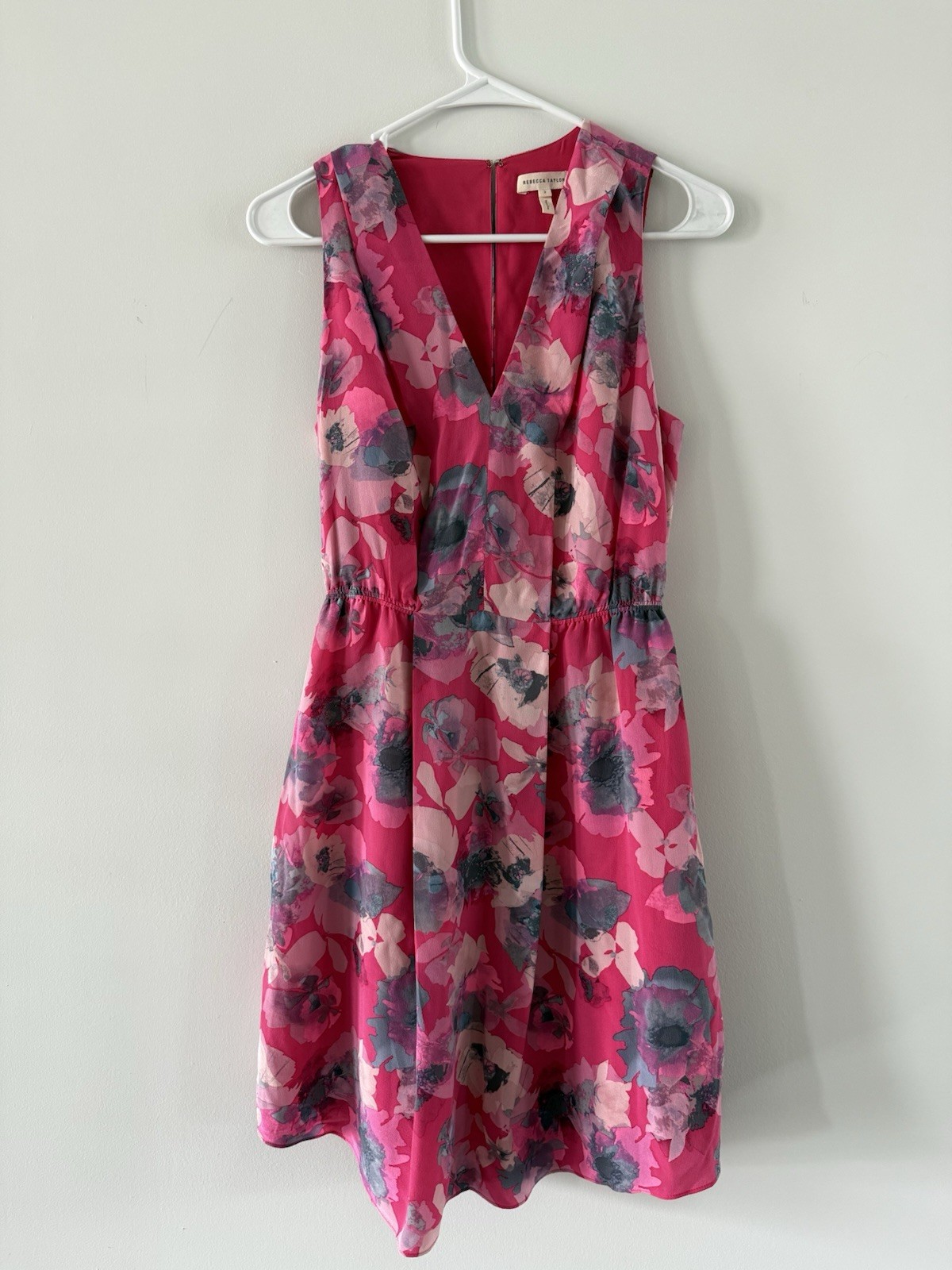 Rebecca Taylor Dress Womens Pink Floral Silk Sleeveless Cut Out Above Knee-Size2