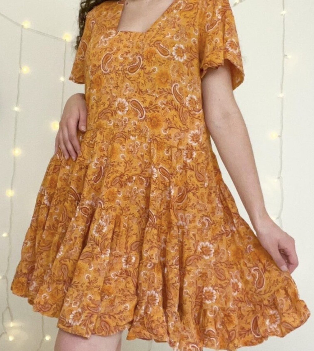 Patrons of Peace Toluca Border Orange Yellow Paisley A Line Swing Dress Size M
