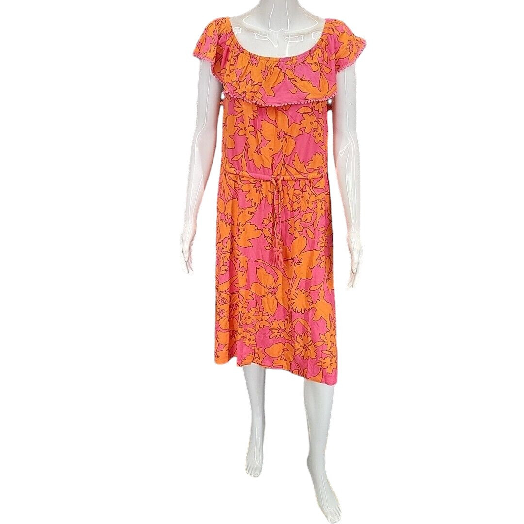 Isaac Mizrahi Live Allover Printed Modern Dress Petite Large Sz Pink Trendy Top