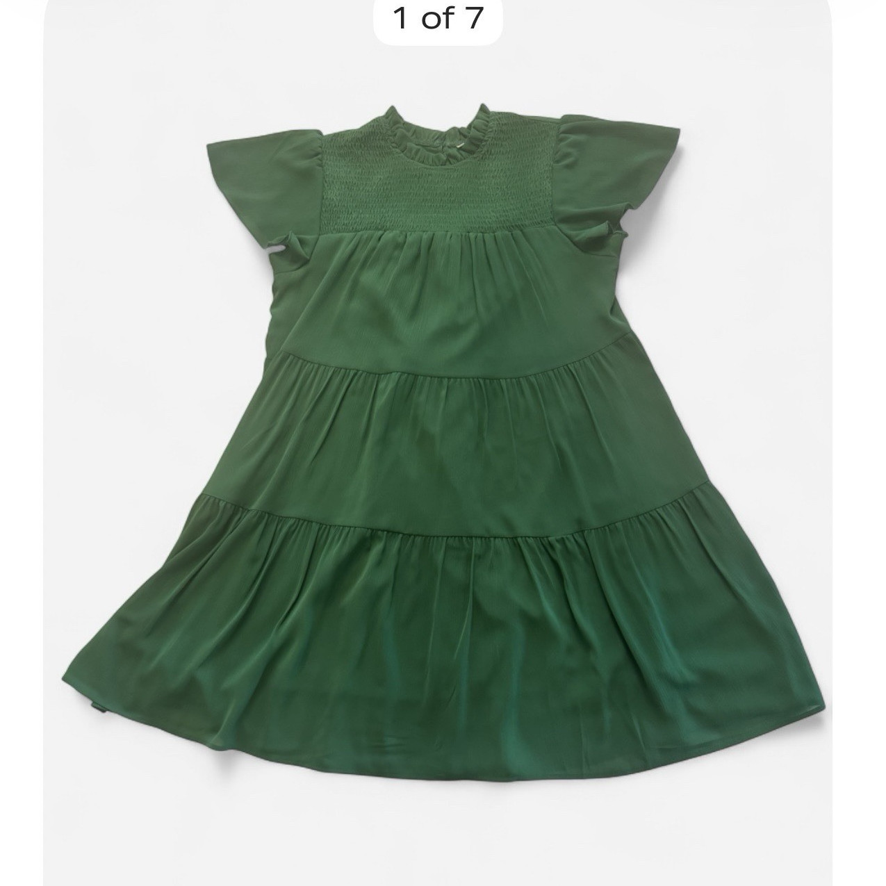 NWOT Women’s Emerald Green Tiered Dress | Flutter Sleeve | Fully Lined | L