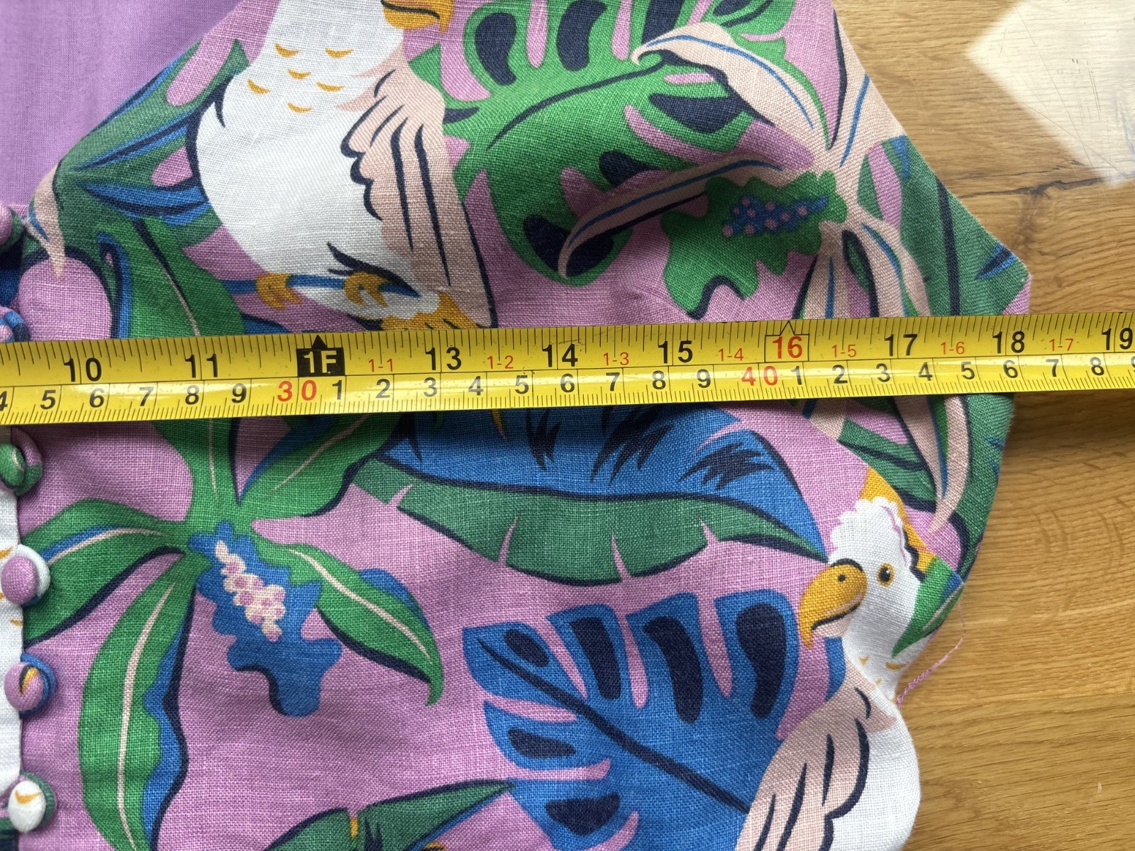 Boden purple green white linen sleeveless maxi v-neck bird parakeet palm tree 12