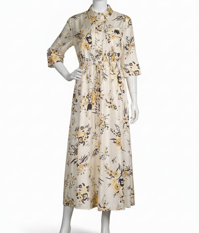 Tory Burch Women’s Beige Floral Printed Silk Drip Bouquet Shirt Dress Size 4