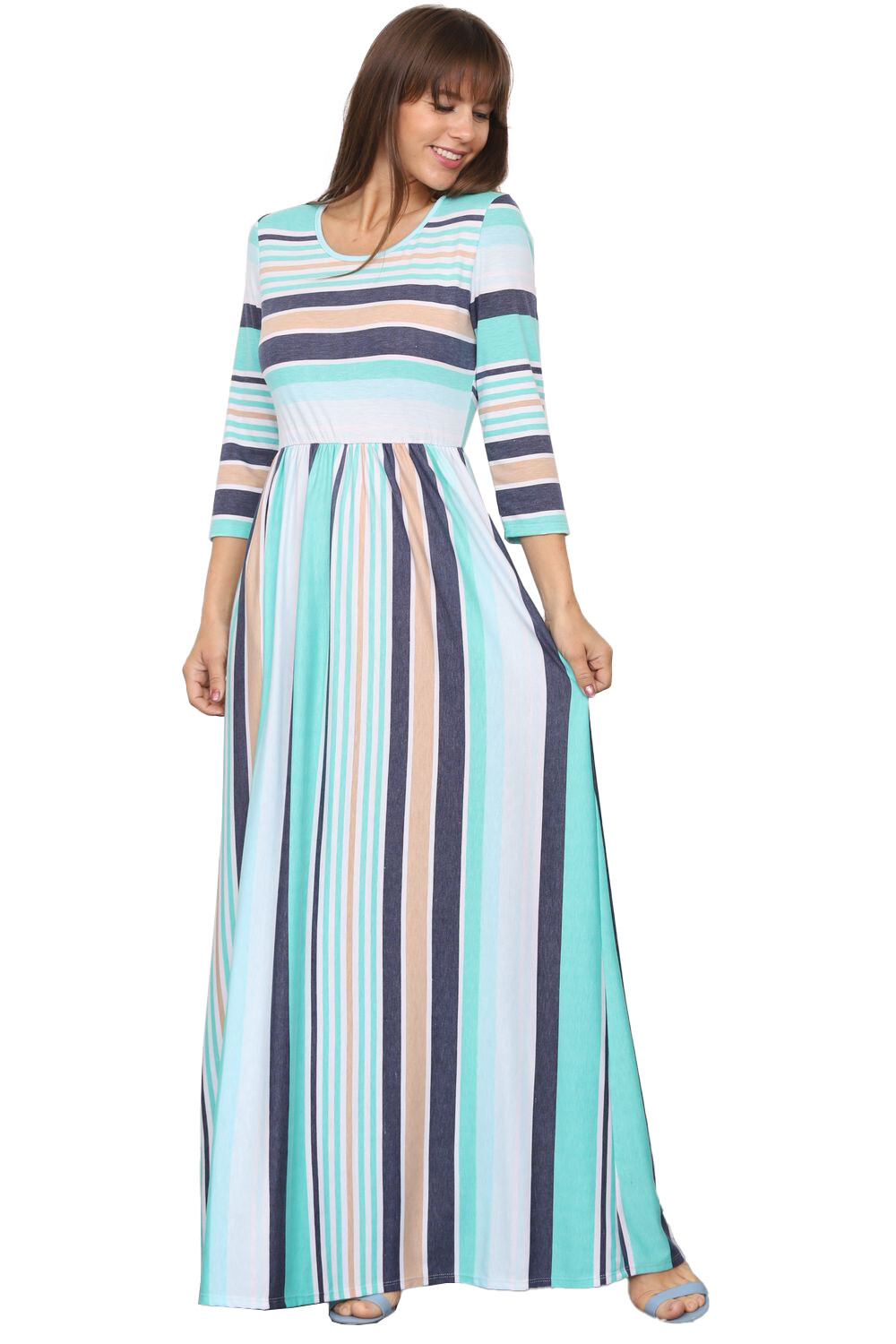 Eloges 3/4 Sleeve Multi Stripe Maxi Dresses S to 3X Plus