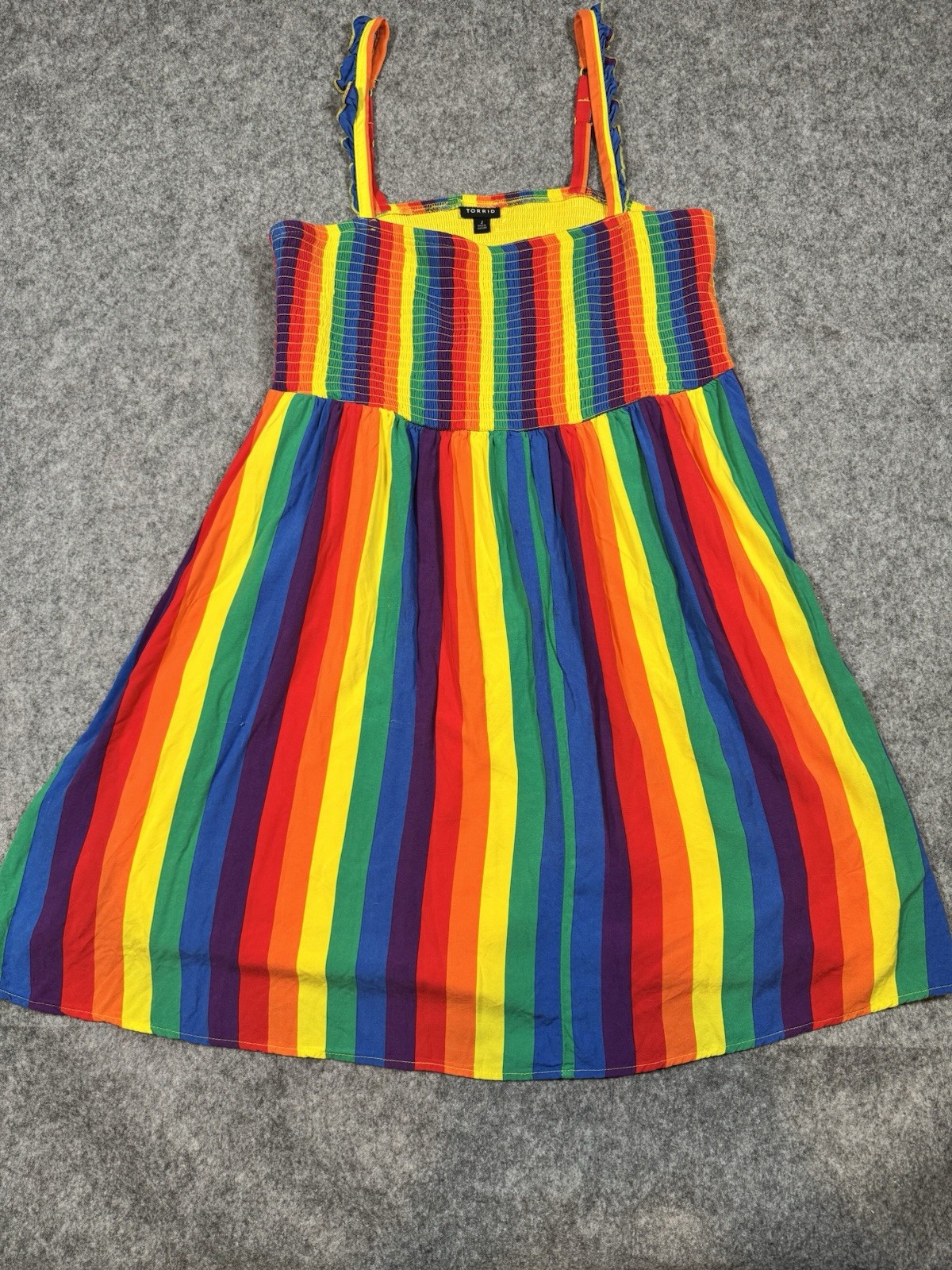 Torrid 2 (2X 18/20) Rainbow Striped Challis Smocked Mini Tank Dress Pride Punk