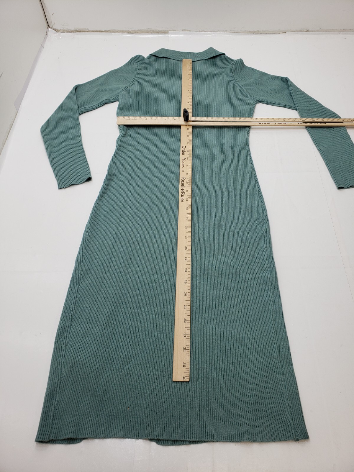 Deep Self Womens Dress Long Sleeve 1/4 Button Collared Stretch Ribbed Green M