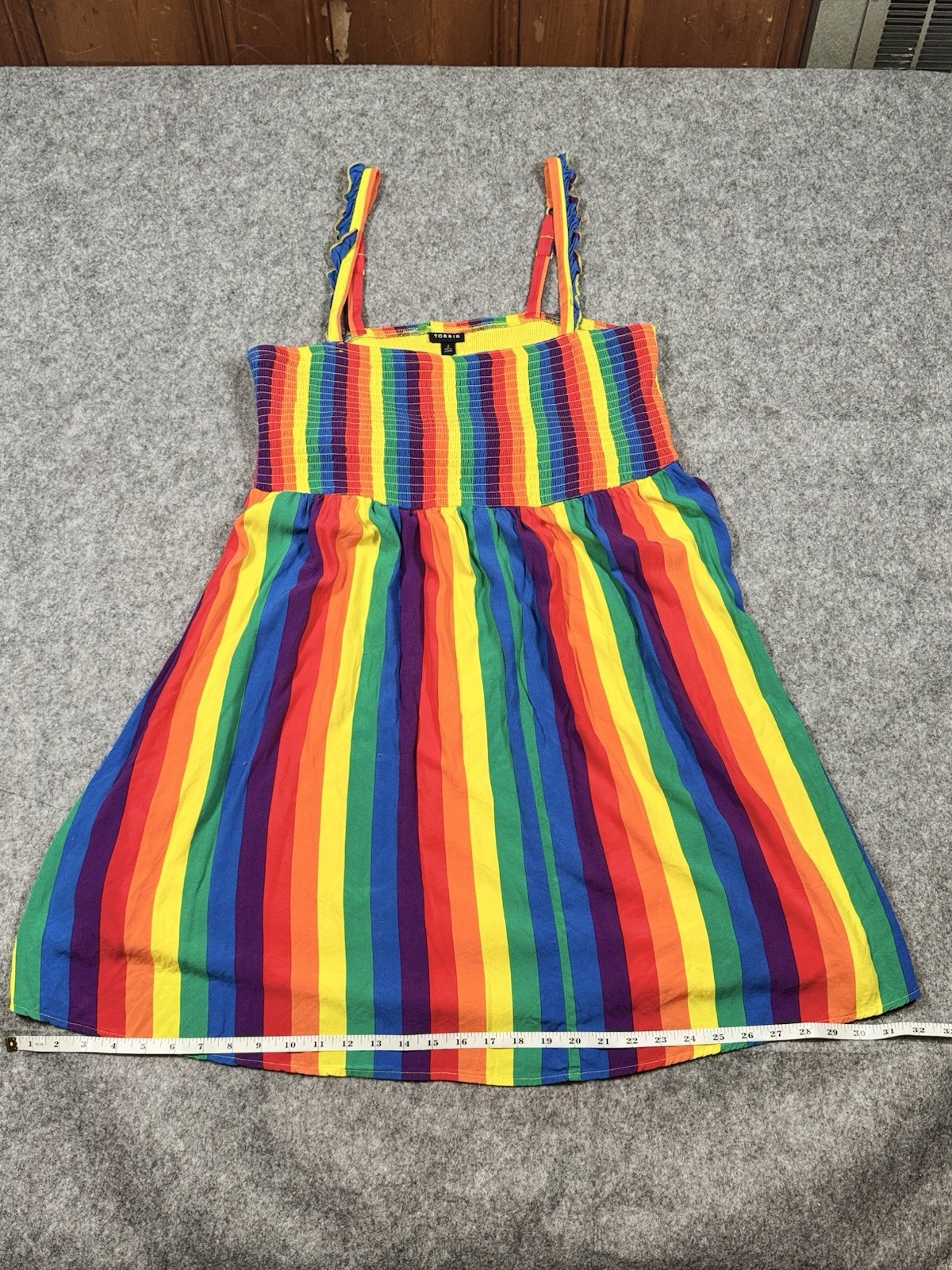 Torrid 2 (2X 18/20) Rainbow Striped Challis Smocked Mini Tank Dress Pride Punk