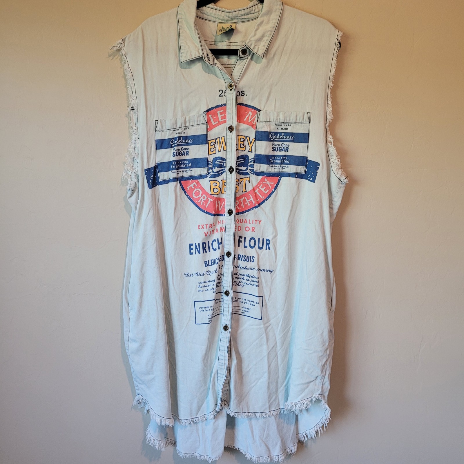 Jaded Gypsy Sz L/XL Fresh Picked Cotton Button Front Sleeveless Flour Sack Dress