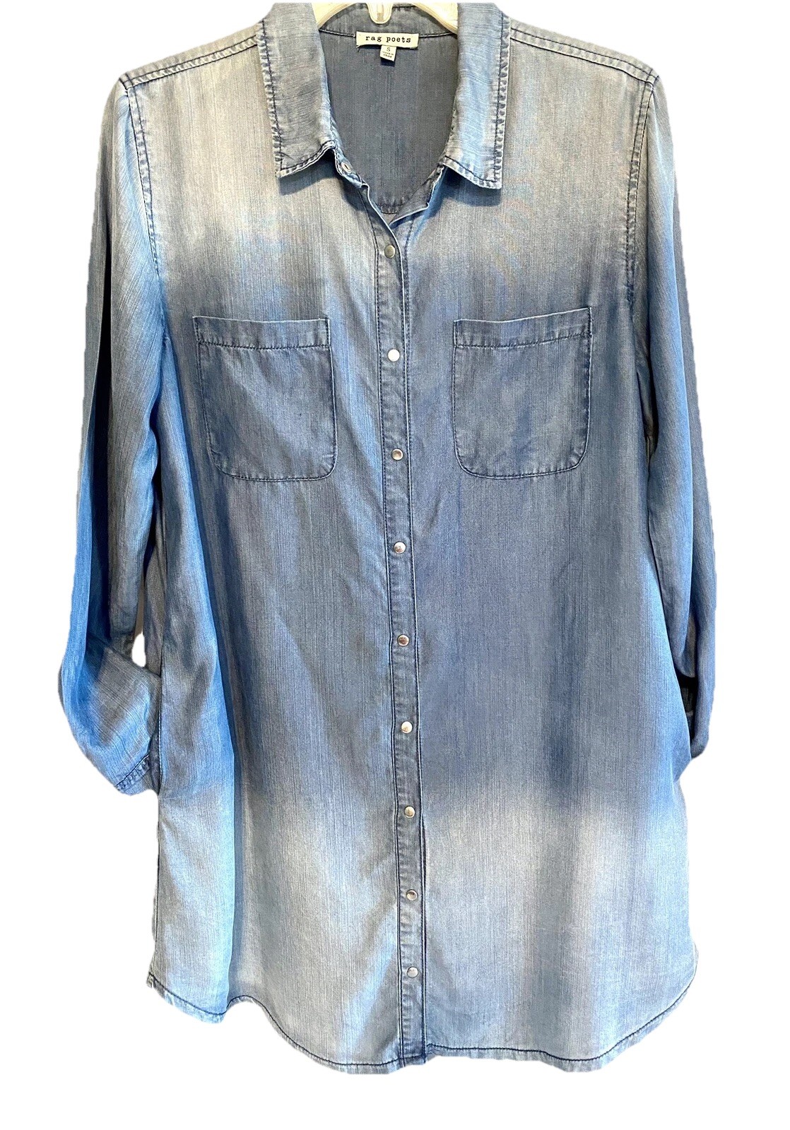 Rag Poets Small Denim Dress 20 In Arm to armpit 34 In Shoulder to hem W pockets