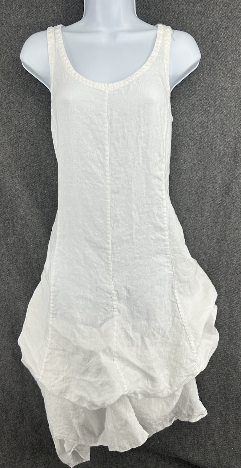 EILEEN FISHER White Irish Linen Handkerchief w/Ties Lagenlook Dress Size Small