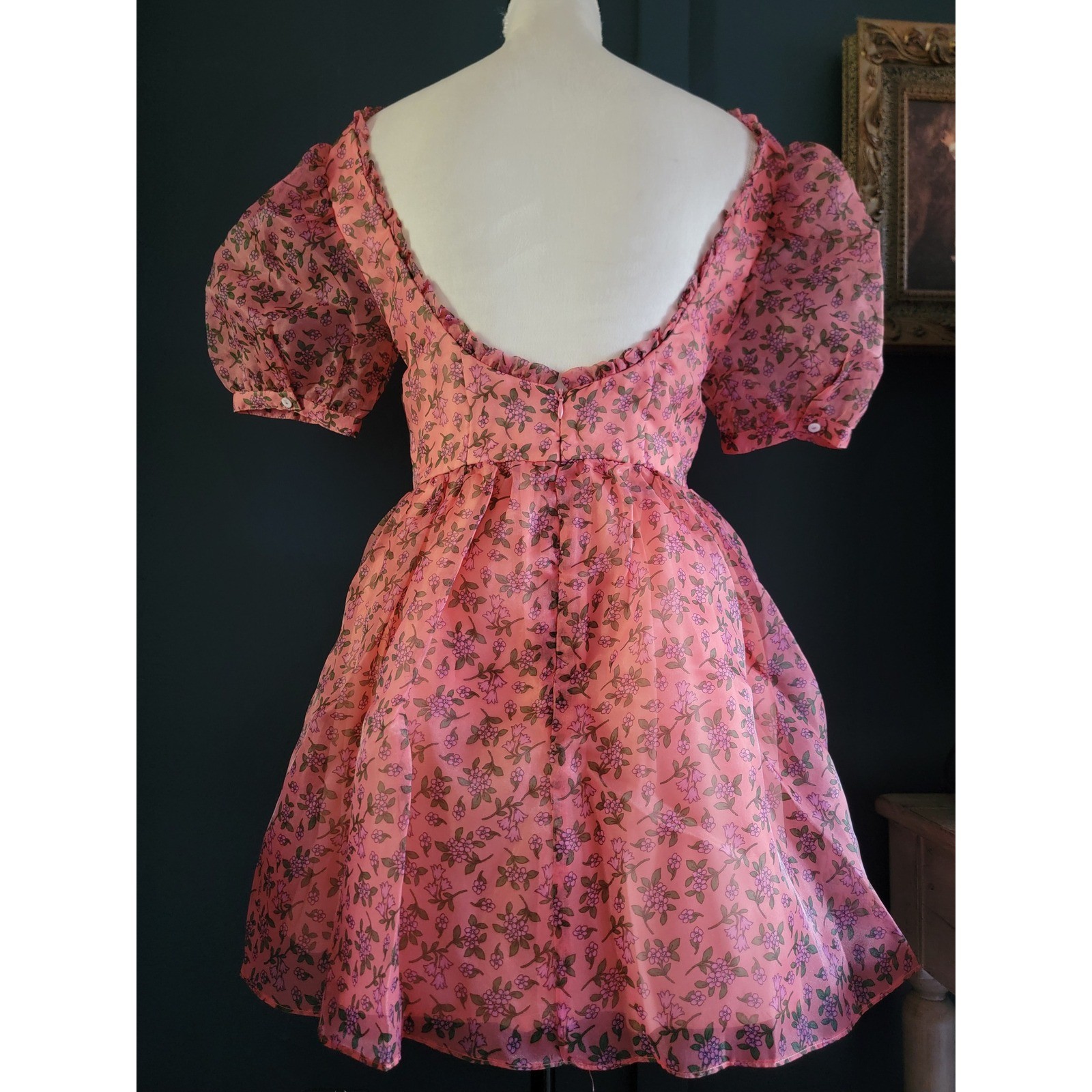 NWT Lost + Wander Pink Floral Venus Rising Mini Dress Babydoll Puff Sleeves Med