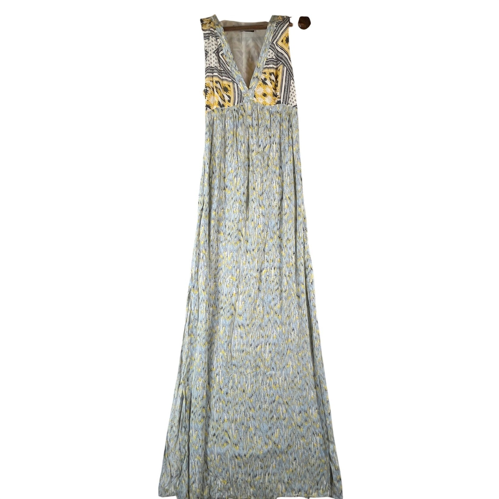 Zara Open Back Maxi Dress Ikat Boho Festival Vacation Side Slit Sleeveless M
