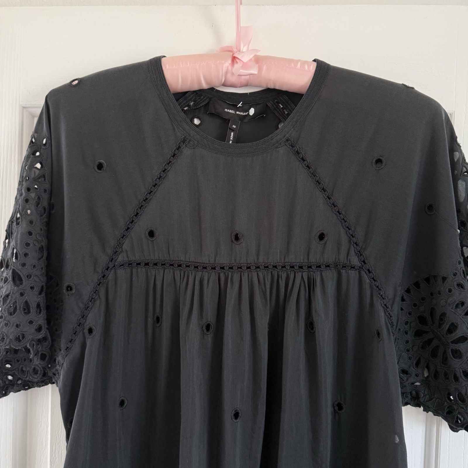 Isabel Marant N°1501 Black Cotton Silk Eyelet Boho Mini Dress Tunic FR 38 US 6
