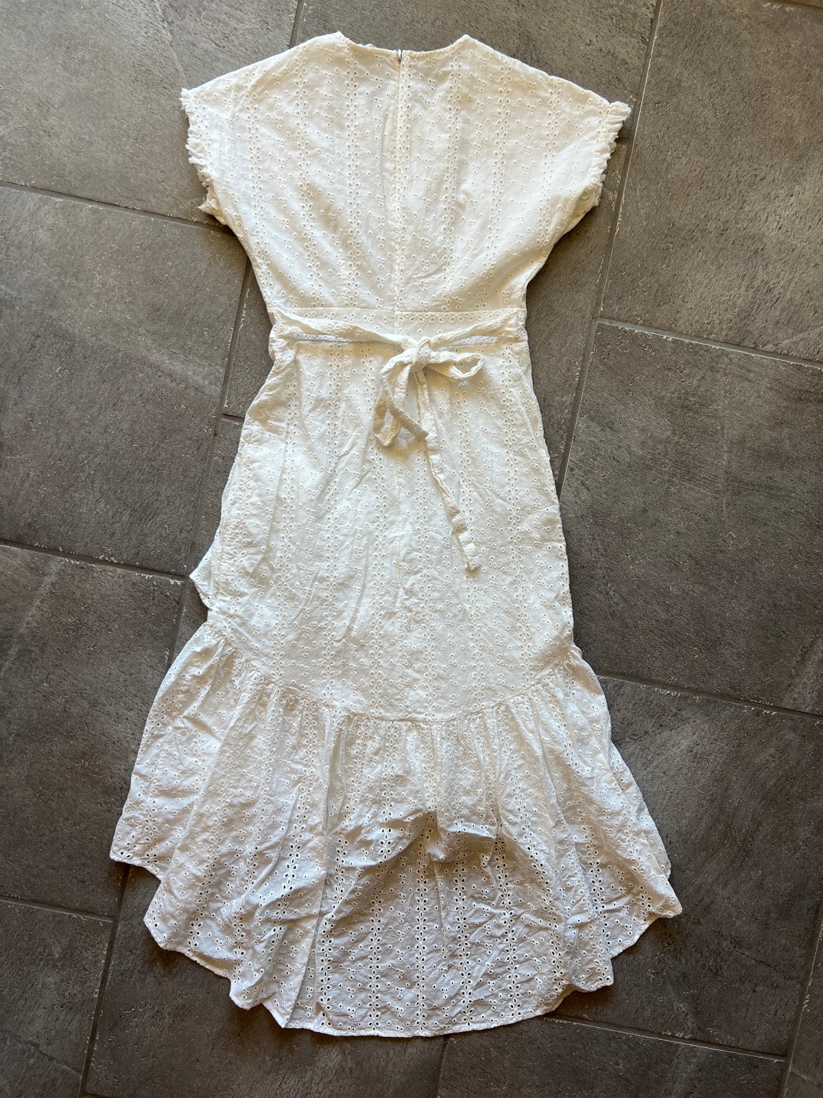 Rachel Parcell White Cotton Eyelet Midi Dress Ruffle Garden Wedding Cottage Smal